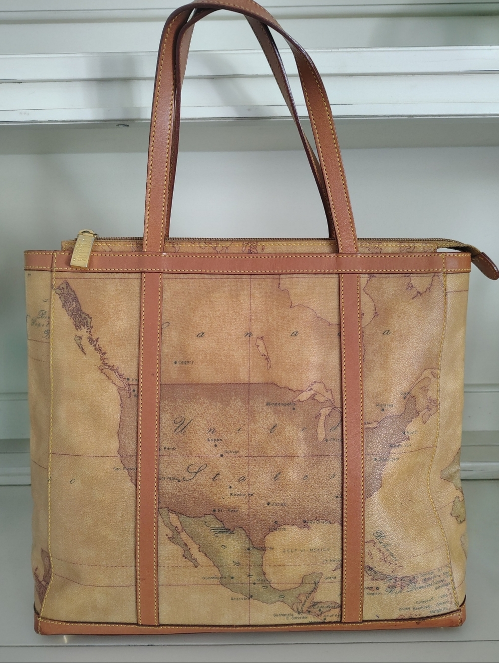 Geo Classic Tote Handbag by Alviero Martini 1A Classe Map of Americas & Africa